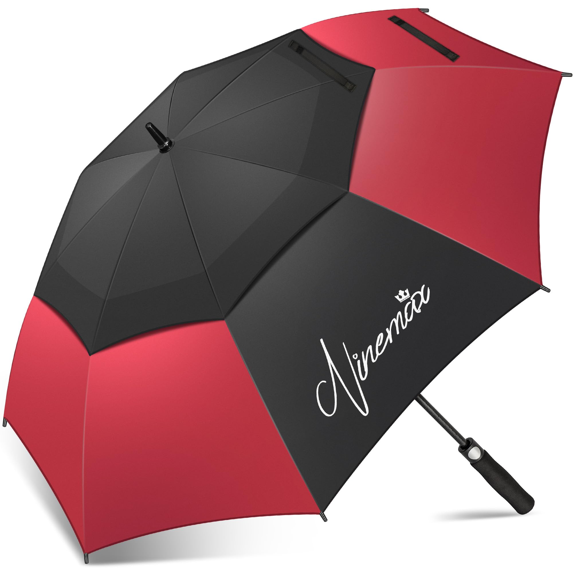 NINEMAX Golf Umbrella Windproof and Rainproof 62inch, Large Umbrella Double Canopy, Golfing Brolly Heavy Duty Unbreakable for Men Women(Black/Big Red)