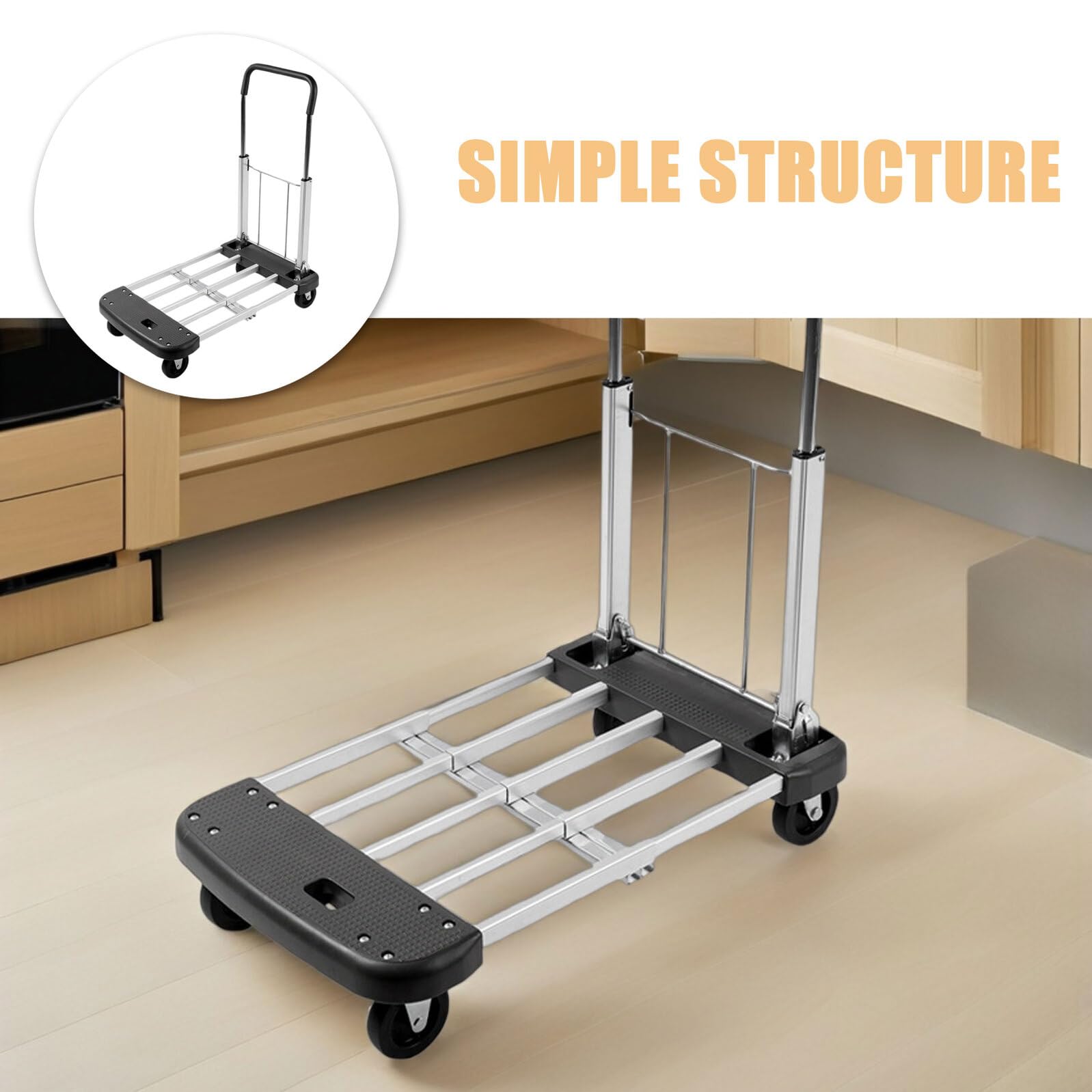 Carro de mano plegable portátil con 4 ruedas silenciosas, carrito La para el hogar, la oficina y las compras, camión de plataforma plegable pesado para un fácil transporte de materiales