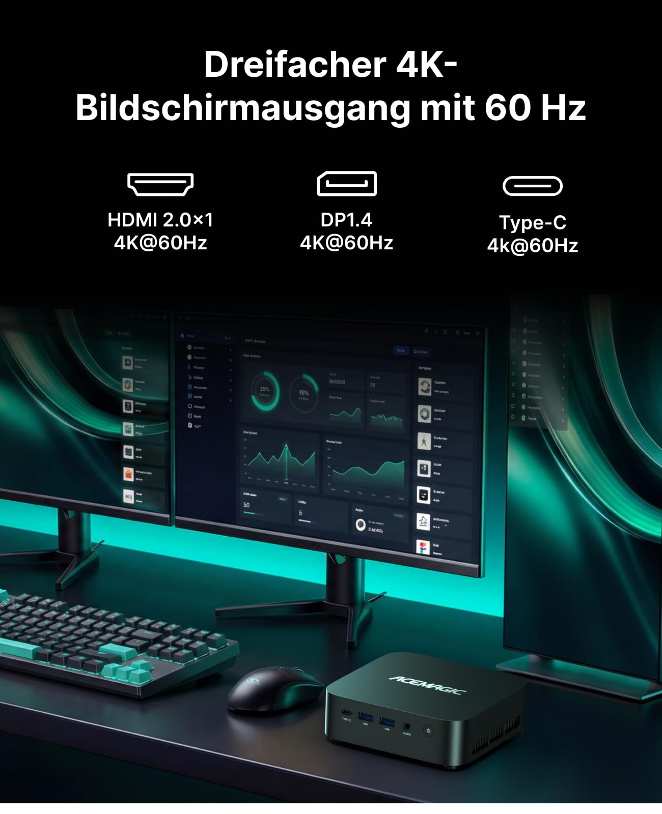 ACEMAGIC M1 Mini PC, AMD Ryzen 7 7735HS (8C/16T, bis 4,75GHz), 24GB LPDDR5 5500 MT/s 1TB NVMe SSD Win 11 Pro Mini Computer, AMD Radeon 680M, 4K Triple Display, USB-C,WiFi6,BT5.2 für Büro & Home Office