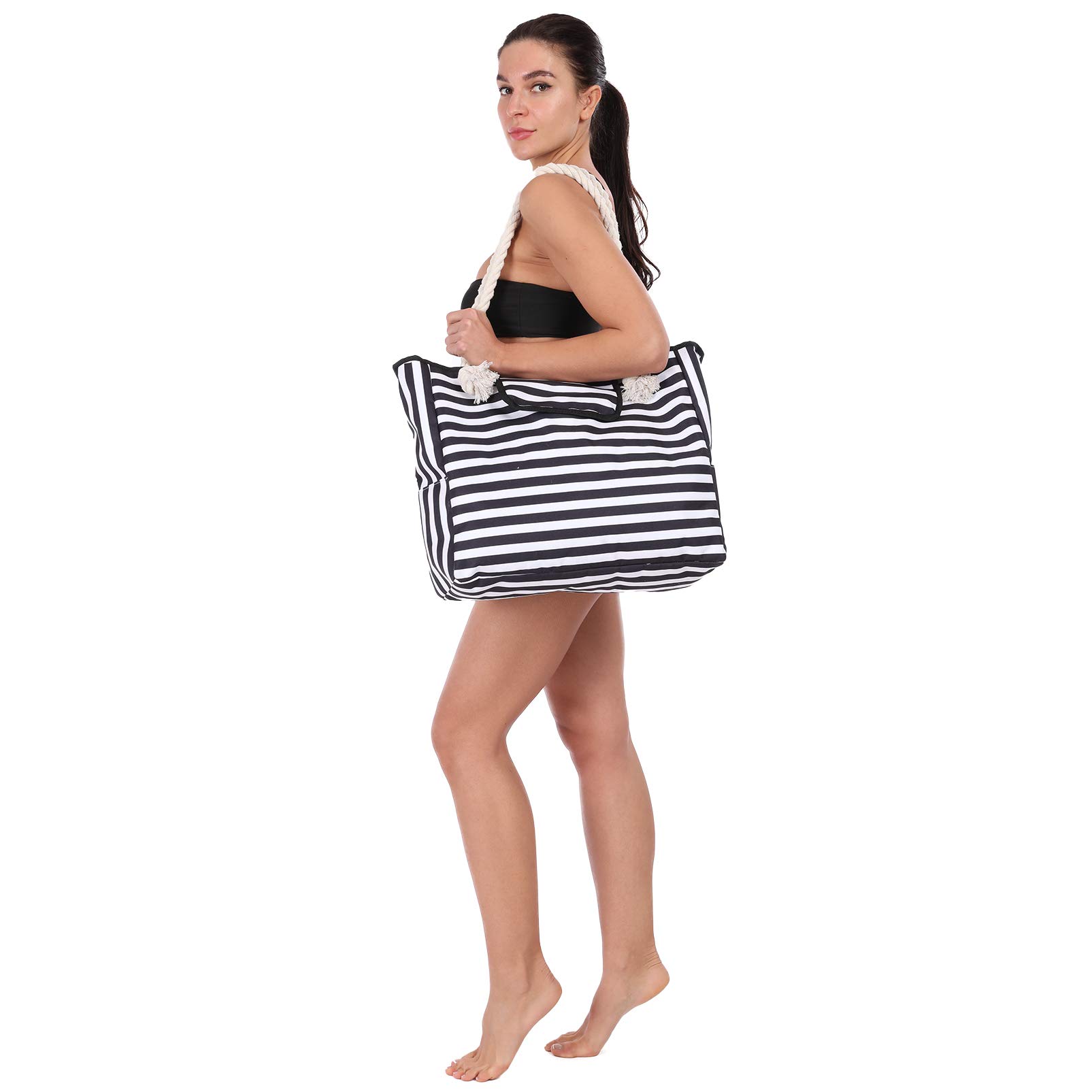 Genovega Grande Sac de Plage en Toile Femme Homme - XXL Cabas Sac Shopping Voyage Ete avec Boucle Magnétique, Sacs d'épaule de Natation Sport avec Poignées en Coton Corde