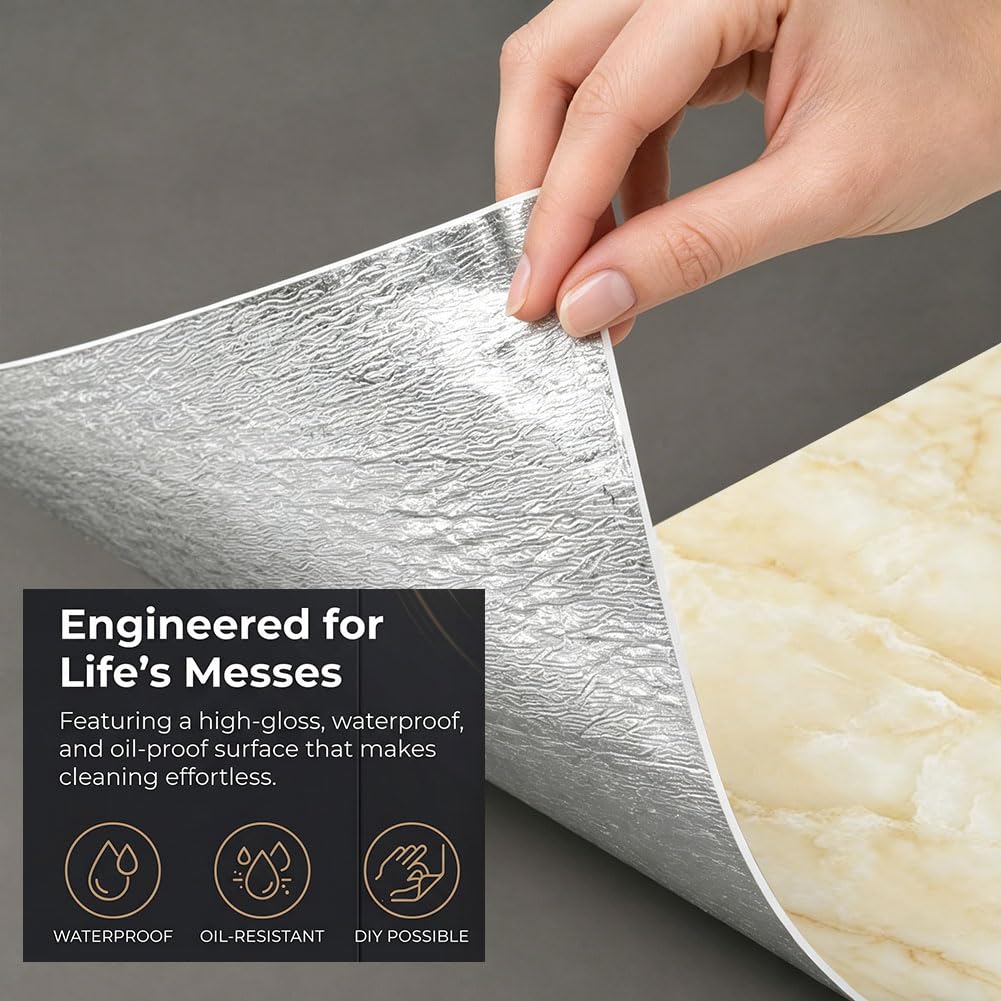 10 azulejos adhesivos para cocina, mármol, 60 x 30 cm, aspecto de mármol autoadhesivo, diseño de piedra amarilla, 20 unidades
