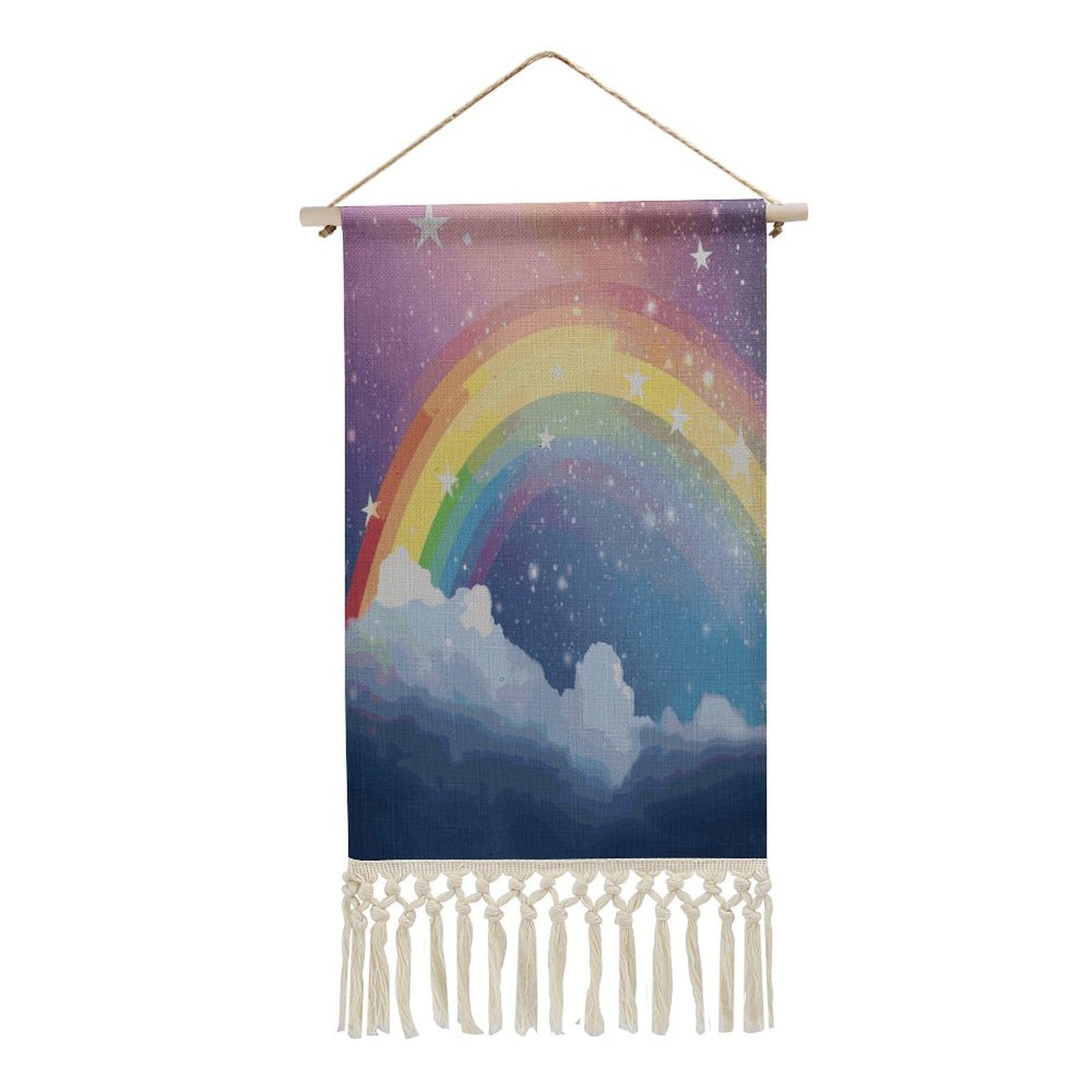 Adfgyerh Style Star In Rainbow Sky Tapestry With Tassels Cotton And Linen Hanging Posters, Wall Art For Travel Gift, Wall Tapestry For Office Home Decor Bedroom Living Room Decor