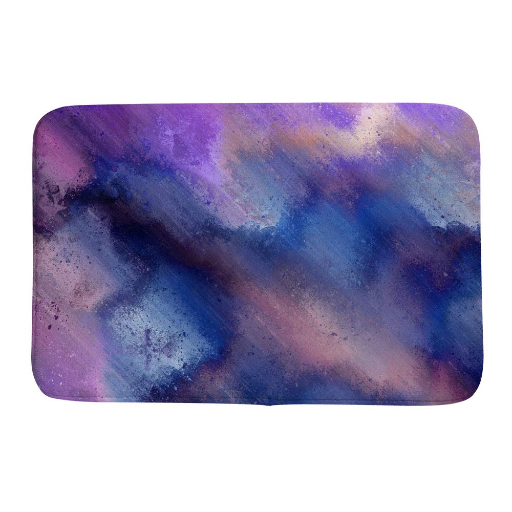 Tapis de bain antidérapant en velours corail motif aquarelle bleu violet 91x61 cm Ruchen