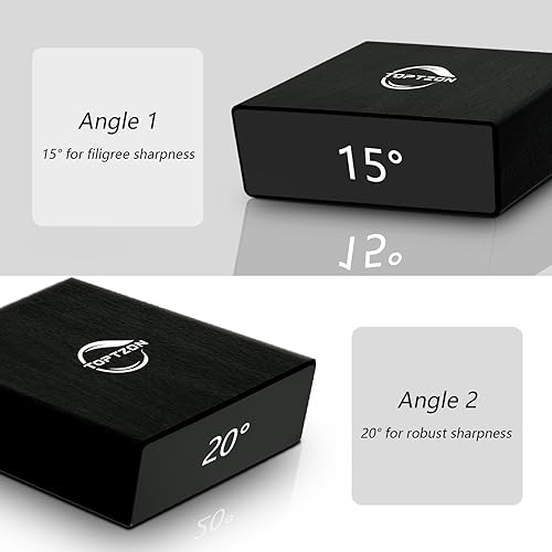 Miniatura 8 de Toptzon Diamond Black - Afilador de cuchillos con rodillos con soporte de ángulo magnético de 15 y 20 grados y kit de paleta de cuero - Afilador