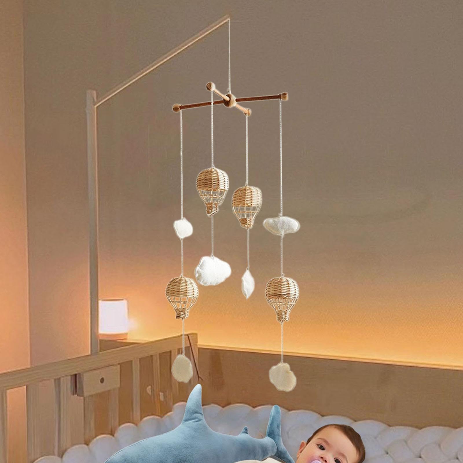 Affascinante giostrina per Culla con Mongolfiera in Rattan e Nuvola Pendente, Prima Infanzia e Decorazioni per Bambini, Materiale didattico per