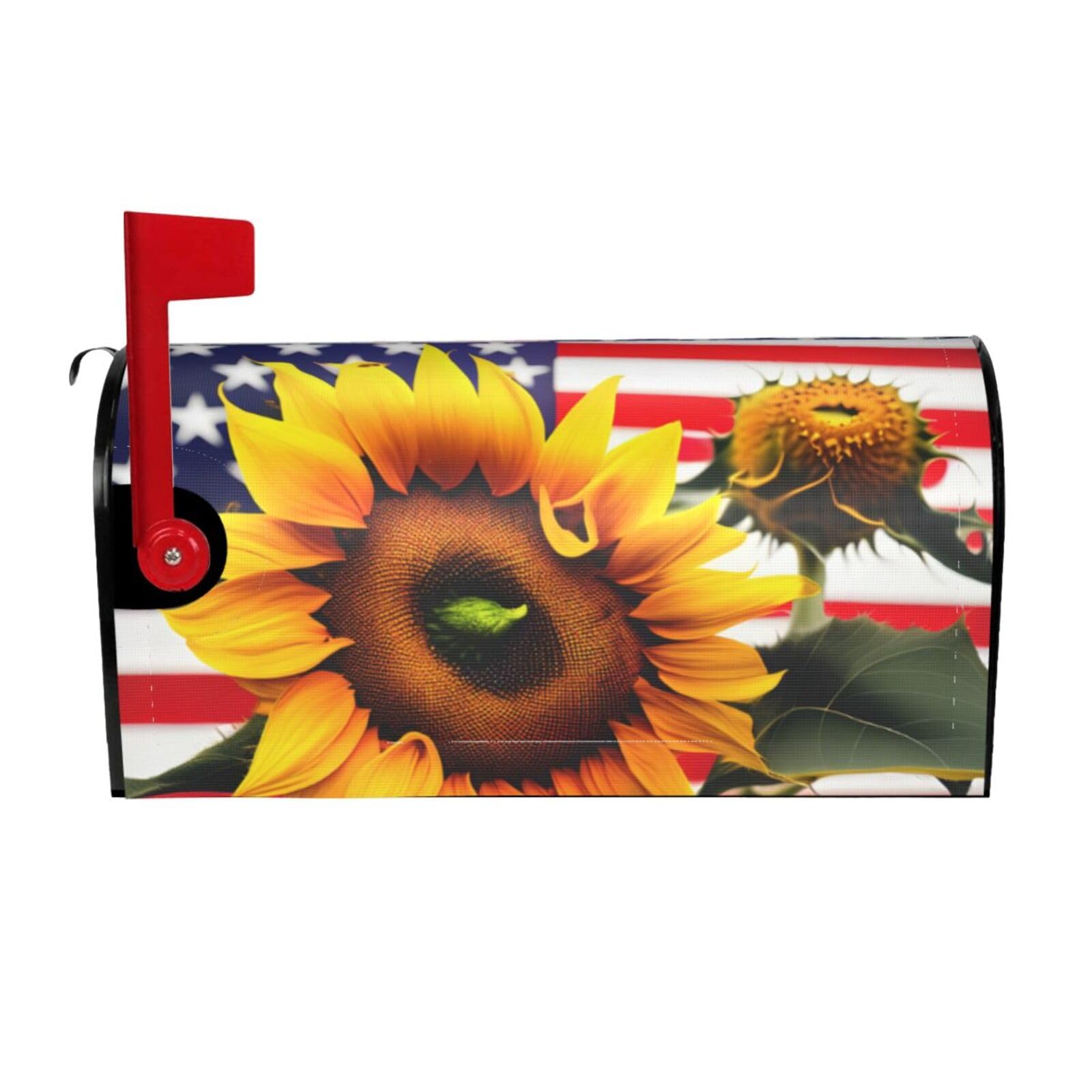 Sunflower And American Flag Print Mailbox Cover Wraps Post Letter Box Cover Decor For Outside Garden Yard Farmhouse Home