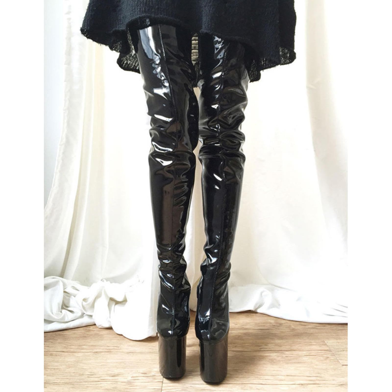 Tacchi Donna Tacchi Alti 20 Cm Stivali sopra Il Ginocchio Stivali da Ballo con Tacco Alto con Suola Spessa,Black-41