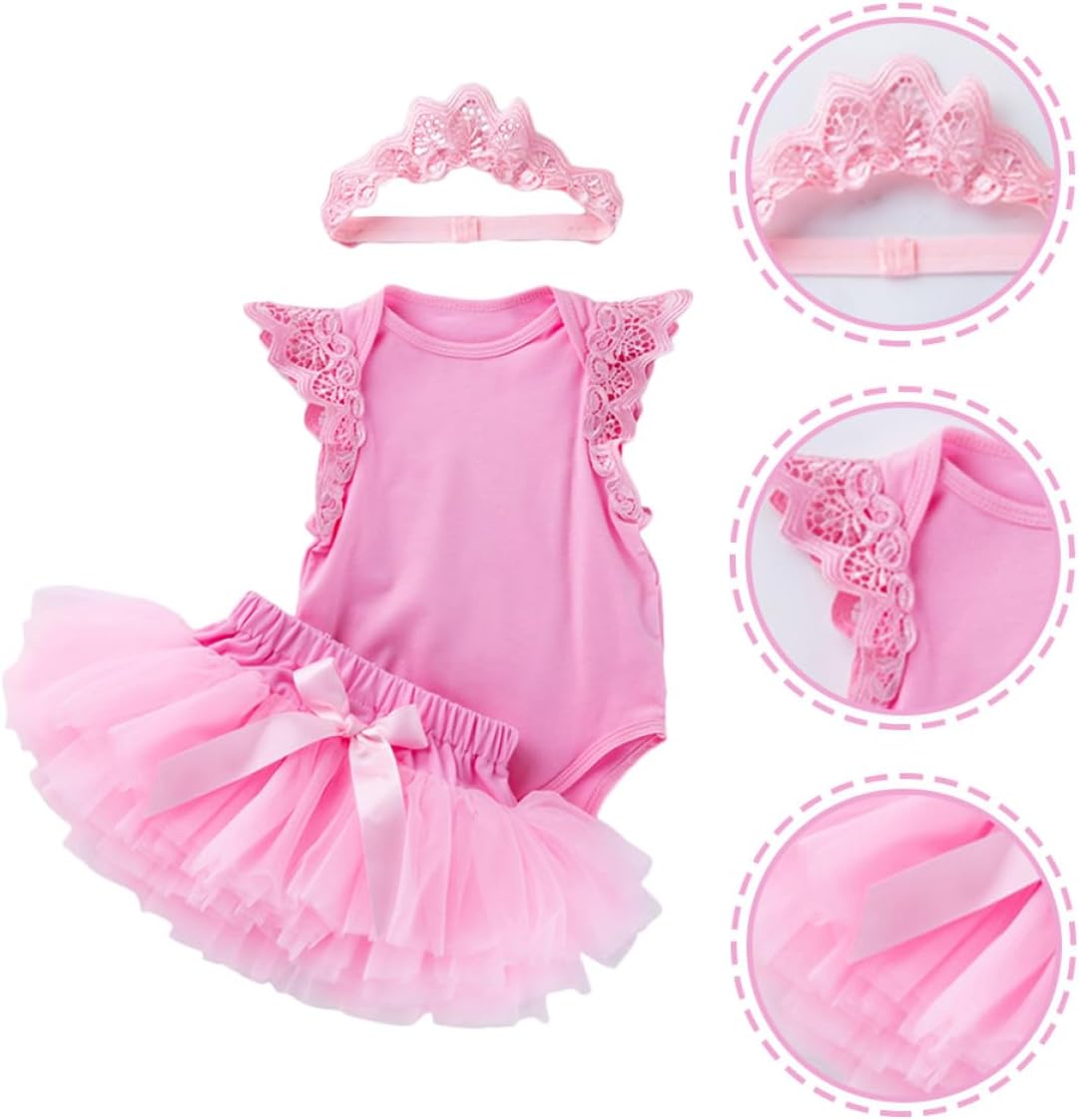 Baluue Sleeveless Wing Romper Girl Tutu Skirt Set 3pcs Mesh Princess Dress with Headband for Newborn 6-12 Months