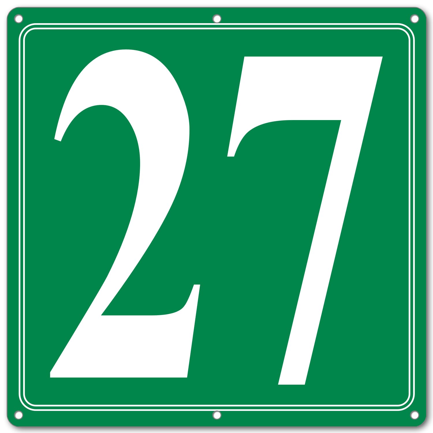 i-CowFun Premium Aluminum Number Signs 27, Metal 12" X 12" Green Numbered Signs Outdoor for Parking Lots, Floor, Dock, Court, Aisle, Field, High Visibility, No Fade, Weather-resistant