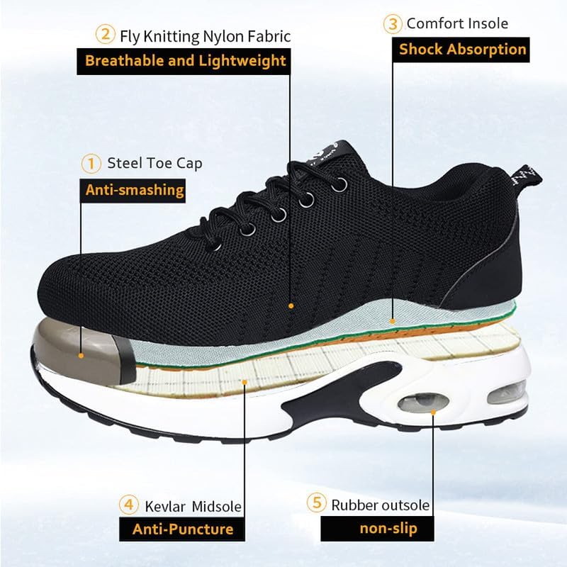 ziitop Chaussures de sécurité Homme Femme Basket de Securite Baskets Chantiers Embout Acier Respirant Chaussures de Travail Légère Anti-Perforation