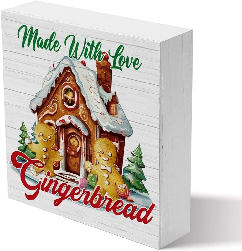 Wood Box Sign - Retro Farmhouse Christmas Santa Artwork Decor 7"x7"