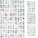 YUNAI 90 Sheets Tiny Temporary Tattoos for Adults, 3D Realistic Tattoos Include Black Scary Skeleton Skull Flower Butterfly Quotes Words Designs, Body Art on Arm Neck Shoulder Face Hand Waterproof