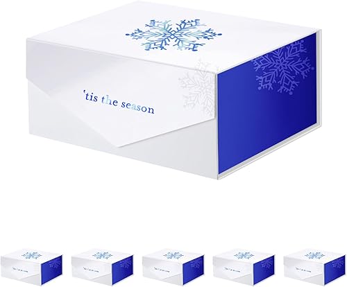PACKHOME 5 cajas de regalo de Navidad con tapas de 9 x 6.5 x 3.8 pulgadas, cajas plegables rectangulares con tapas magnéticas para embalaje de