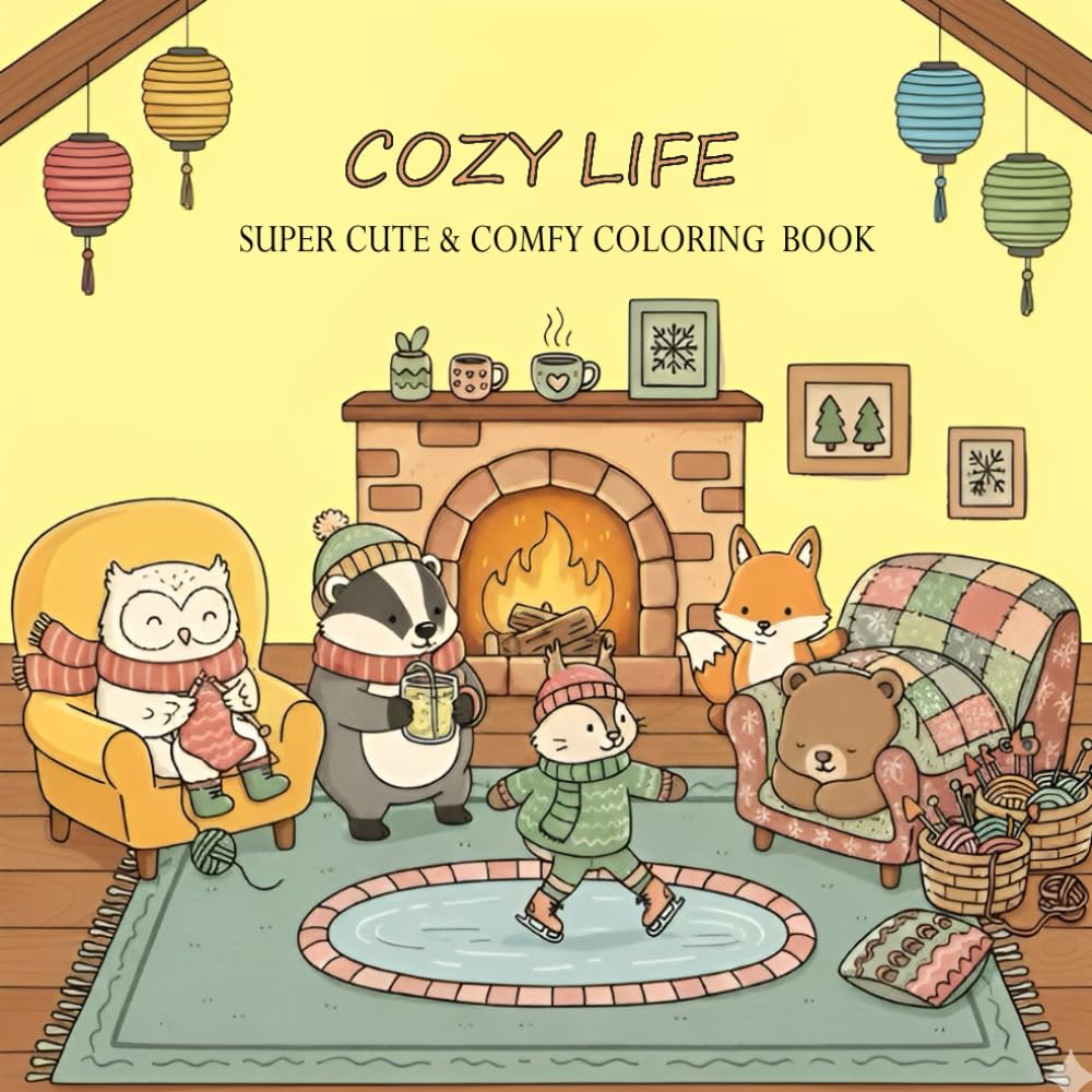Cozy Life : Super Cute Animal Characters in a Cozy Coloring Book for Adults & Teens Simple Designs for Relaxation, Calm & Joy