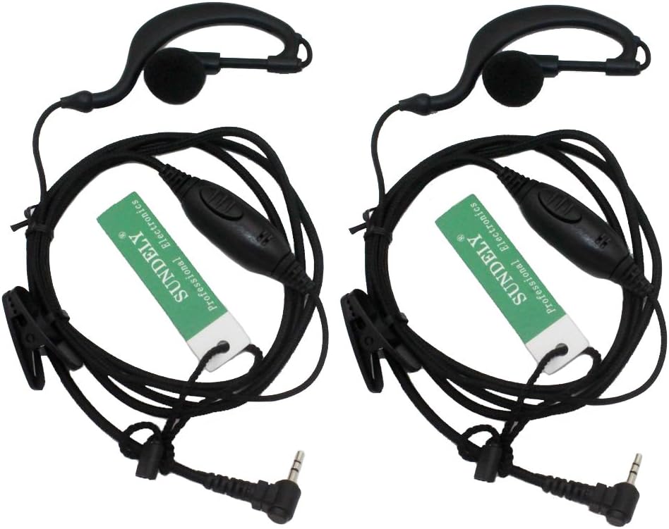 SUNDELY 2 X G Shape Clip-Ear Ear Hook Headset Earpiece Sportclip Clip-on Headphone PTT Mic Braided Cord for Garmin Rino Radio Walkie Talkie 110 120 130 520 520HCx 530 530HCx 610 655 1-pin Jack