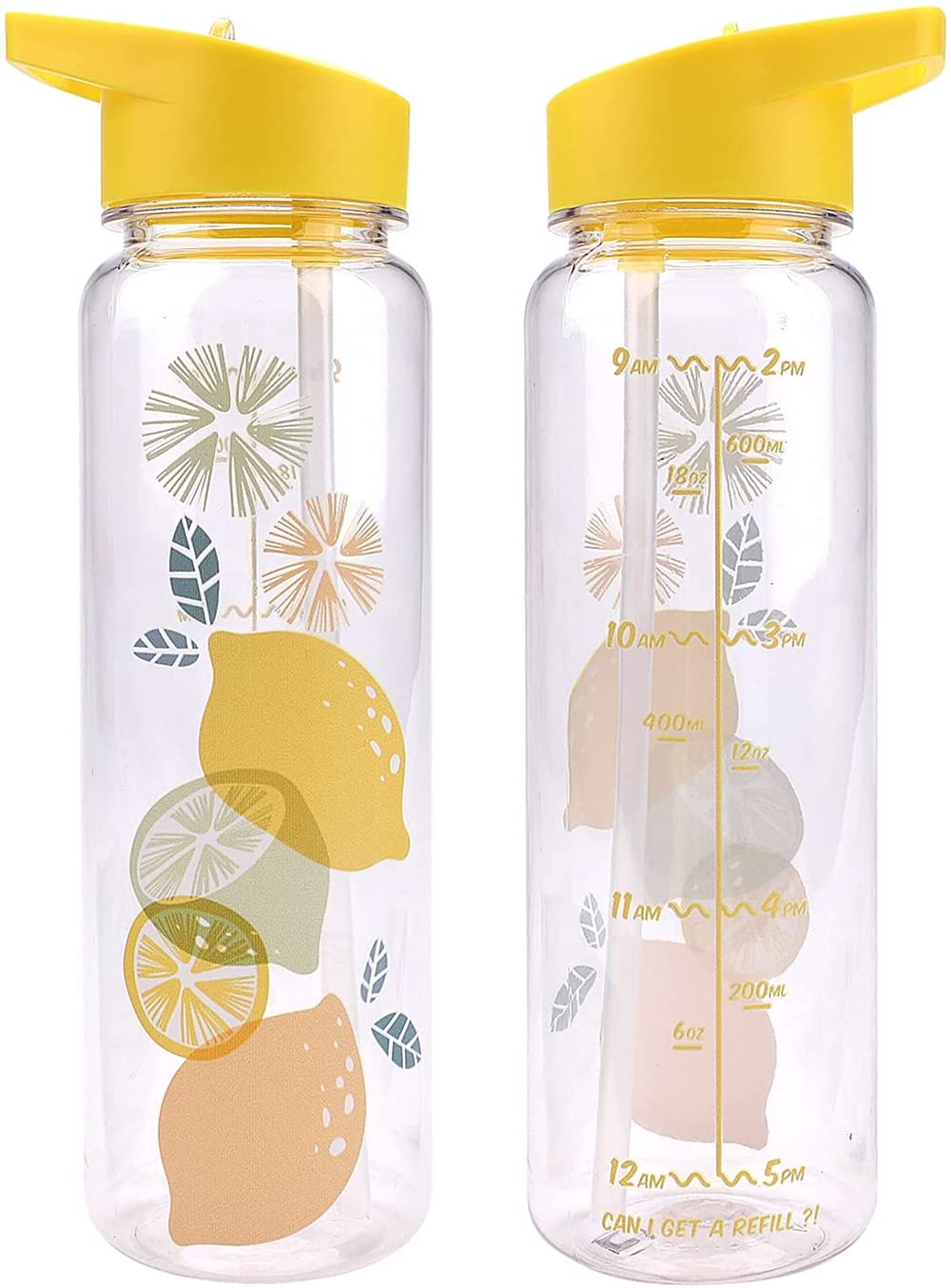 Water Bottle, 720ml Large Leakproof Sports Water Bottles Plastic Drinking Bottle Water Bottle with Straw for Teenager, ELECDON Adult, Sports, Gym, Outdoor, Cycling, School and Office pink (Yellow)