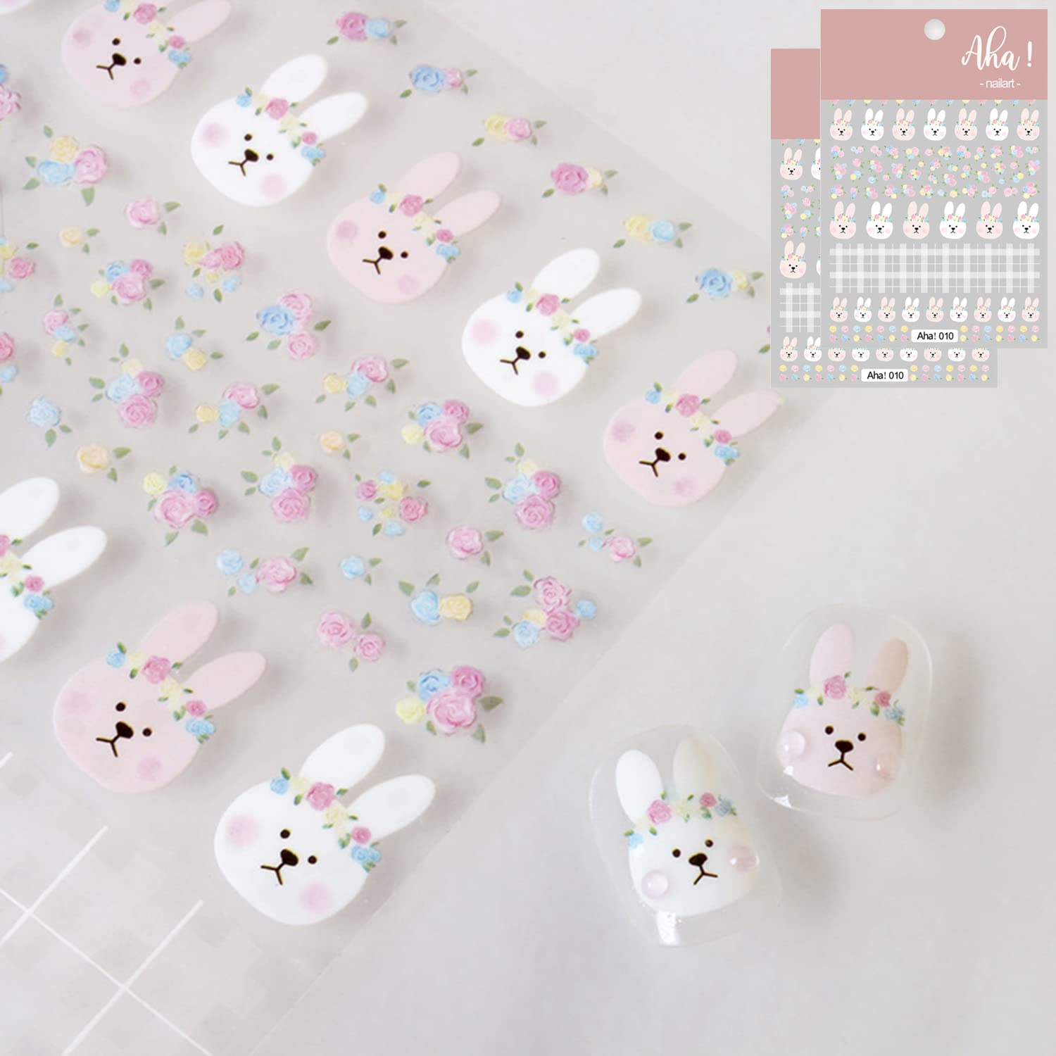 Garland Bunny Nail Art Stickers Decals Cute Little Rabbit Flower Garland Nail Art Sticker 3D Self Adhesive DIY Design Fashion Trend Glamour Decoration Accessories for Ladies Girls Kids (2 Sheets)