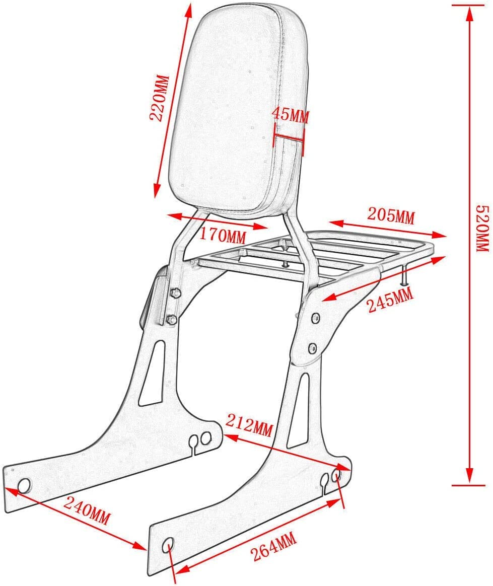 Sissy Bar Dossier avec coussinet confortable Compatible avec Harley Dyna Street Bob Wide Glide Super Glide Custom Low Rider fxdc fxdla