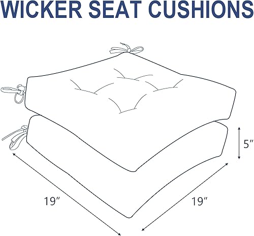 Miniatura 10 de Cojines de mimbre para sillas de patio, para todo tipo de clima, para exteriores, paquete de 2, 19 x 19 x 5 pulgadas, cojines de asiento en forma de
