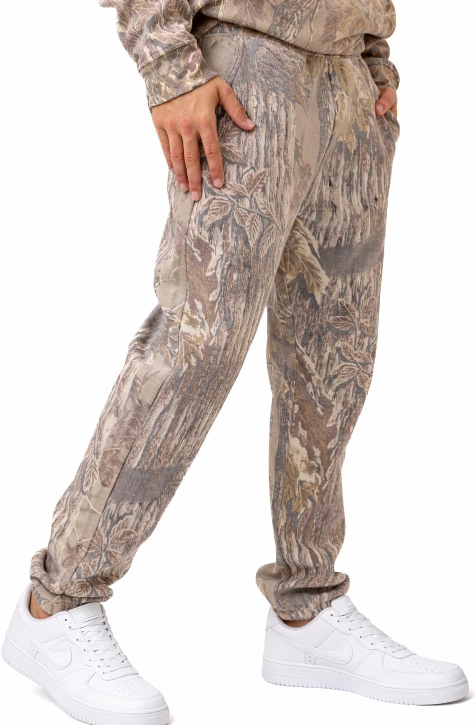 Realtree Men's Heavyweight Camo Sweatpants, Cotton Blend Jogger, Faded Camouflage, Double Brushed, Zipper Pocket