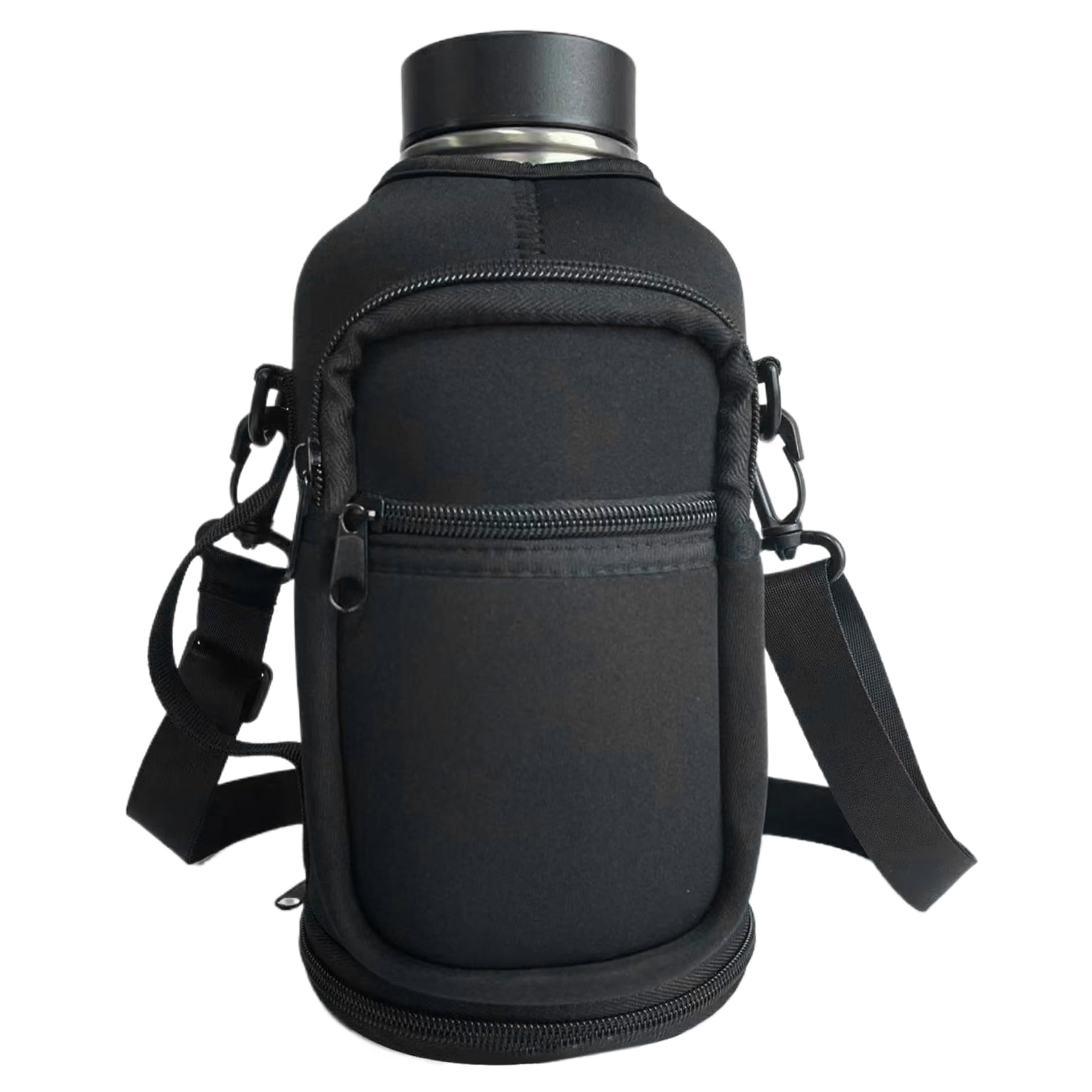 CurcKua Water Bottle Carrier with Strap & Pocket Zippered Dual Layer Water Bottle Bag for 64oz Bottles Insulated Sling for Outdoor Camping Travel