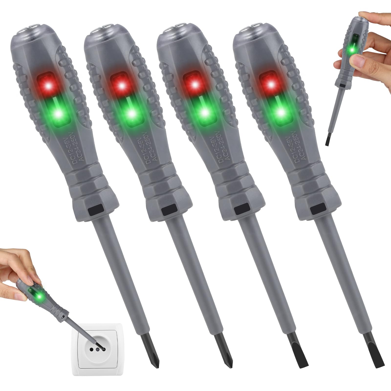 4 cacciaviti tester di tensione, tester di elettricista multifunzione, cacciavite magnetico ad alta coppia 2 in 1, penna per tester di corrente per casa, industria