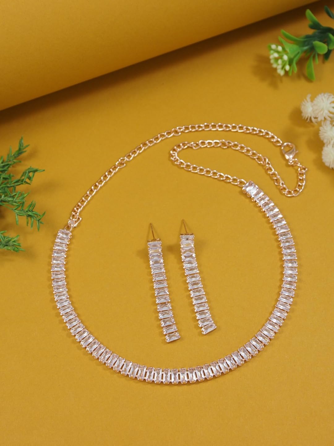 I Jewels Cubic Zirconia Crystal Diamond Necklace & Earrings Jewellery Set for Women