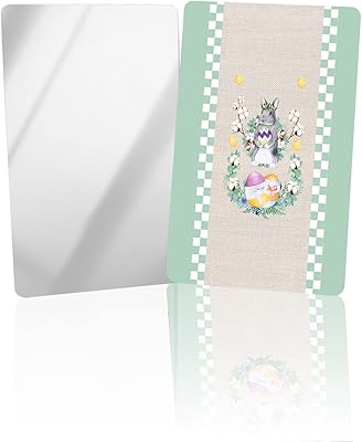 OComster Watercolor Easter Rabbit with Cotton Burlap Compact Mirror Bulk 2 Pack Card Mirror, Green White Buffalo Checker Lace Small Compact Mirror for Purse, Rectangular Handheld Pocket Makeup Mirror