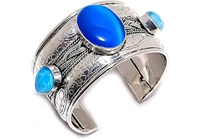 Triplet Opal Blue Botswana Agate Sterling Silver Plated Multi-Stone Handmade CUFF/BRACELET