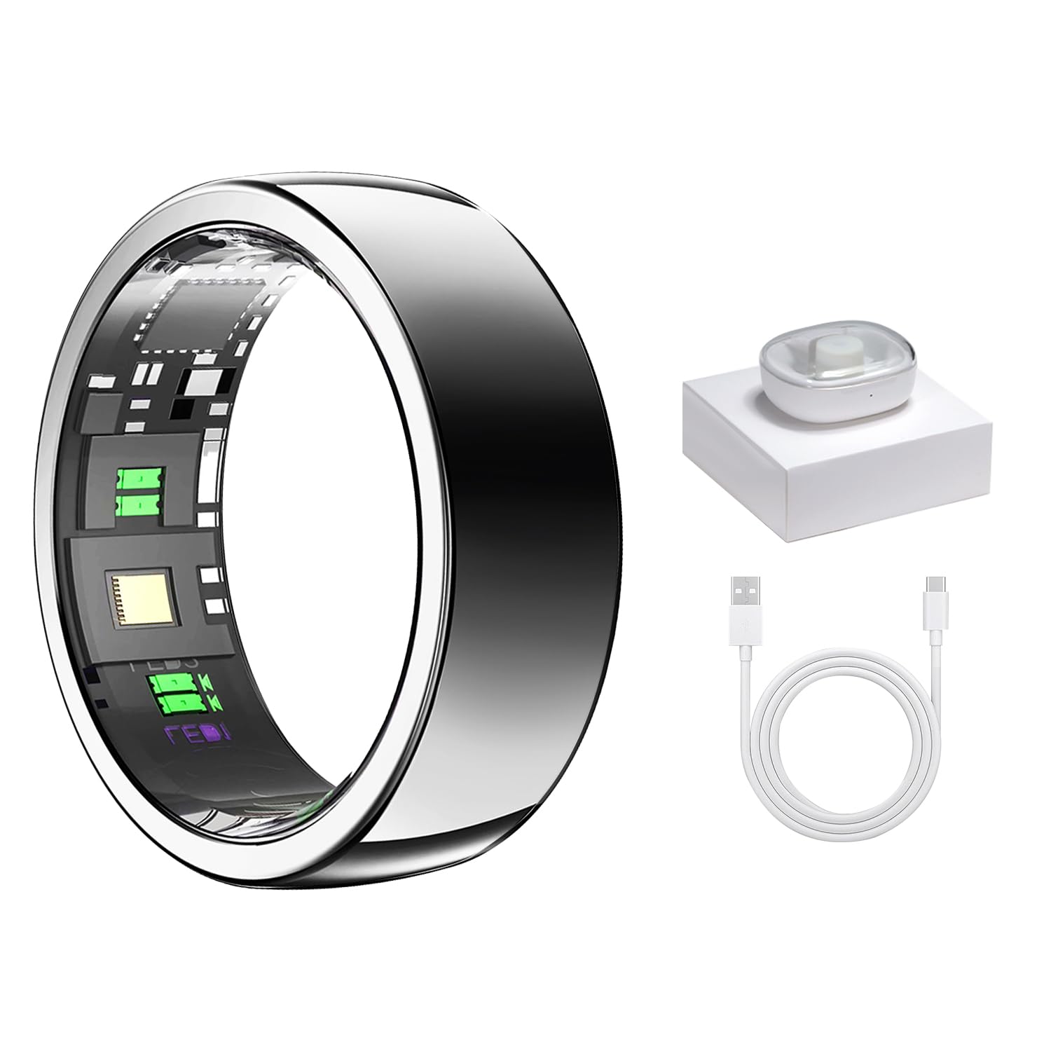 Smart Ring - Silver - Size 7 - Health Tracker with Free Subscription Gesture Beauty Photo Brush Video