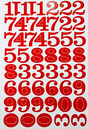 Jazzstick Large Numbers Decorative Sticker Value Pack 5 sheets, Red 14C01