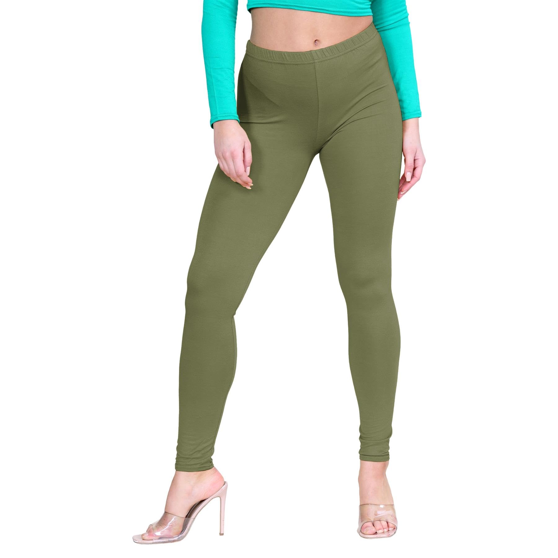 Hamishkane® Womens Viscose Leggings, Elasticated Waist Skinny Yoga Pants for Women, Plain Stretchy Gym Leggings, Full Length Slim Fit Pants, Women Activewear Khaki
