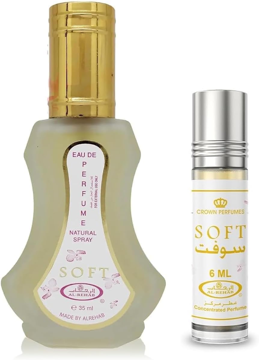Al Rehab Soft 2-Piece Set for Women, (1.18 Oz Eau De Parfum Spray + 0.20 Oz Concentrated Perfume Rollerball)