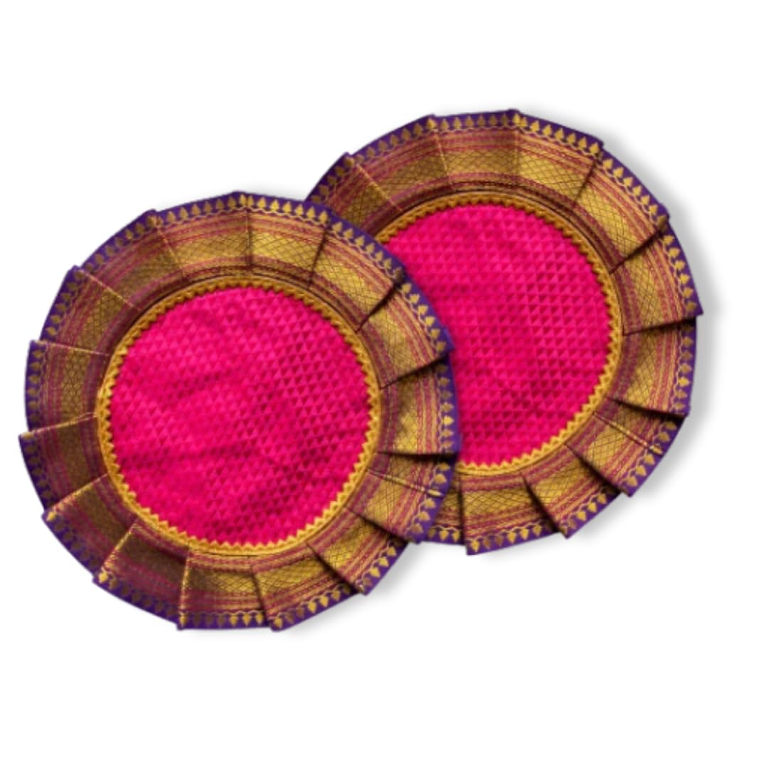 HALDI MEHENDI SHAADI 2 pcs Aasan Kapda for Samai + Diya | Khan Cotton Silk Blend Puja Aasani Mat for Ganpati, Balgopal, Krishna, MATA Rani | Small Home Mandir Pooja Idol Chowki Seating-picture-24