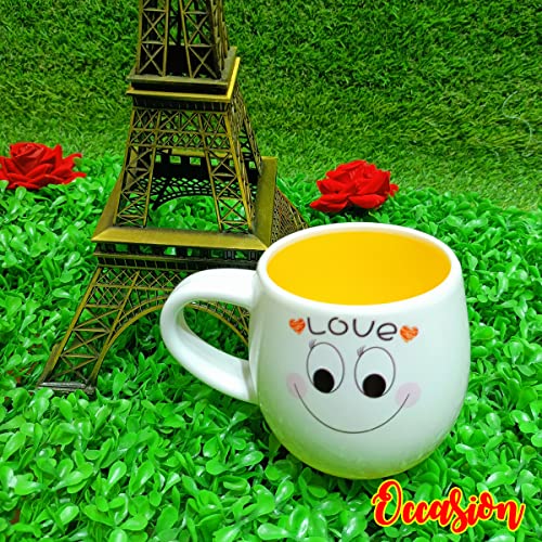 Image of Occasion White Emoji Smily Happy Ceramic Milk /Coffee /Tea /Juice Mug -250ML (Love Emoji White Mug)