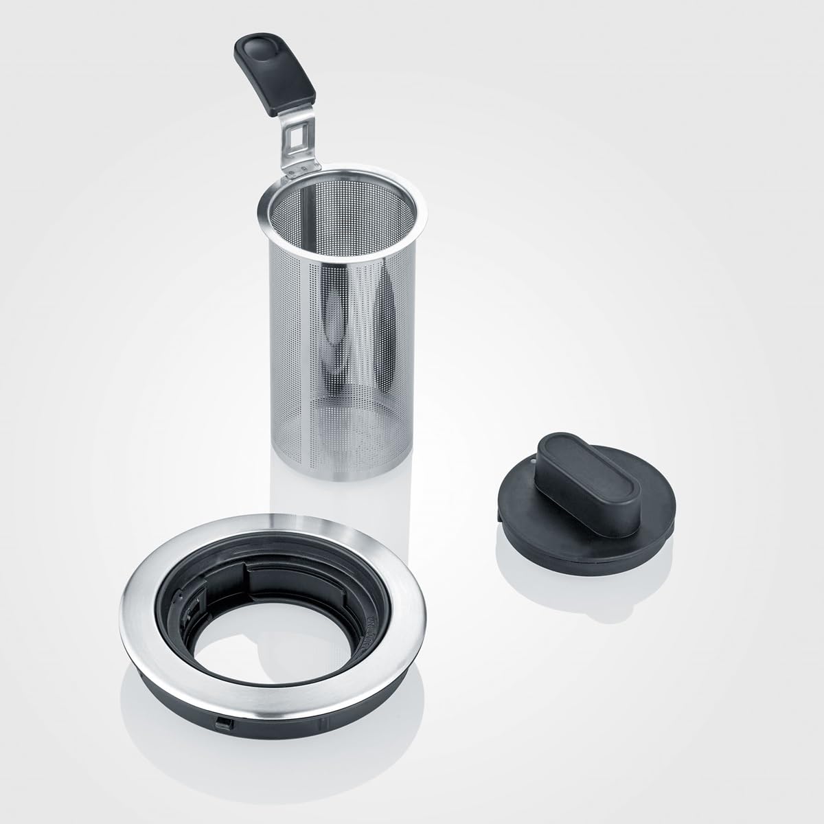 SEVERIN Tetera y hervidor de agua Deluxe Mini, tetera eléctrica de cristal para hasta 1,0 L, tetera pequeña con temperatura ajustable, color acero cepillado/negro, WK 3473