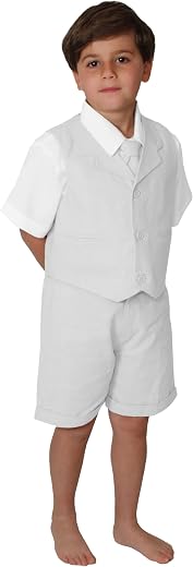 Gino Giovanni G266 SHORT SET Cotton/linen Blend Summer Baby/Toddler (4T, White)