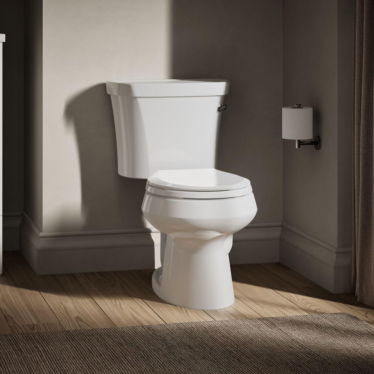 Kohler K-3947-RA-0 Wellworth Round-Front 1.28 gpf Toilet, 14-inch Rough-In, Right-Hand Trip Lever, White