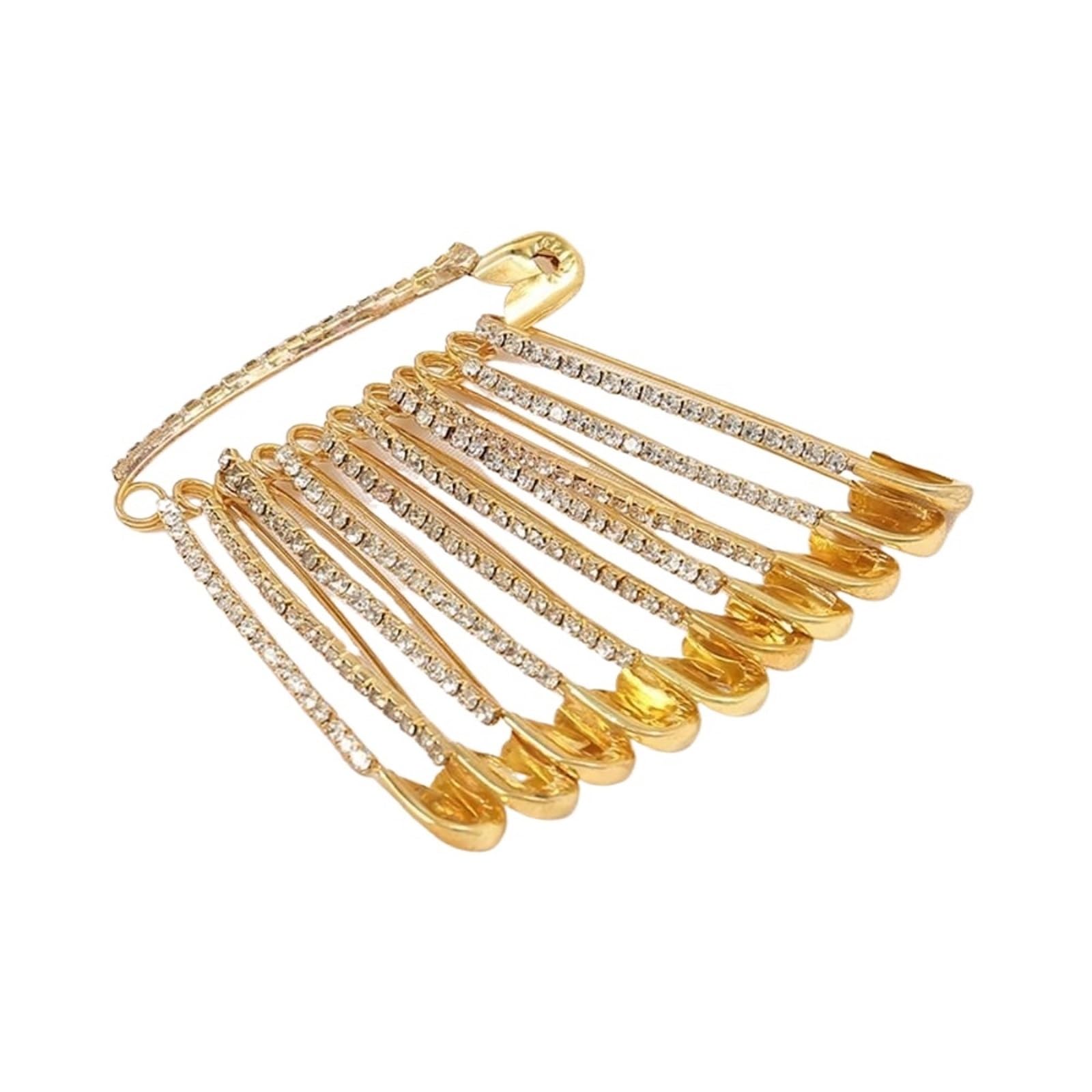LUYSGBXR Brooch Pin Gold Rhinestone Safety Pins Brooches Sweater Shawl Clips For Women Clothing Hat Accessory(Gold-10pcs)