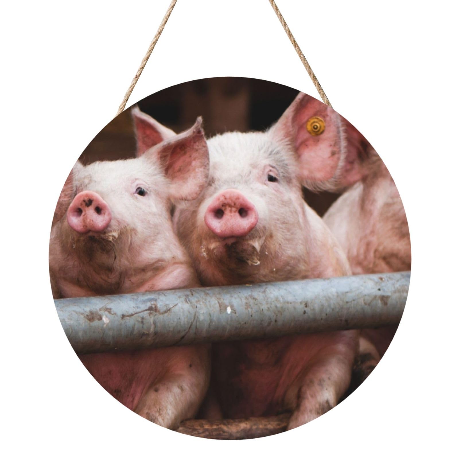 InOmak Pig, Round Wood Panel Painting 12 in, Wall Hanging Painting For Home