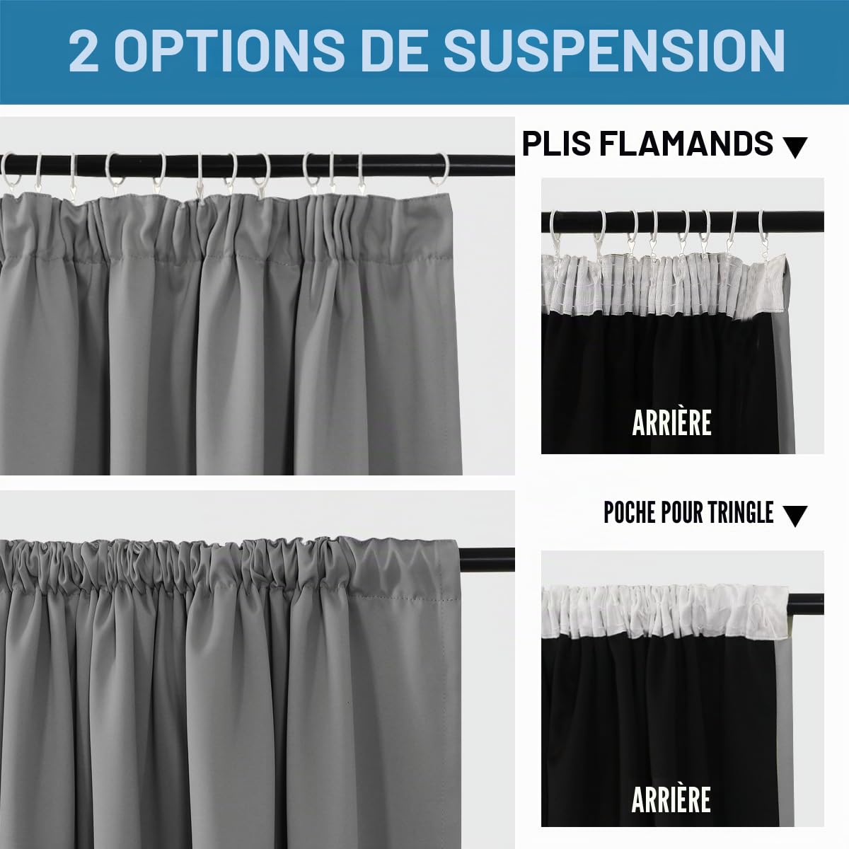 BellaHills Rideau Anti-Bruit Occultant 100% Opacité, Rideaux Occultant Thermique Isolant pour Salon Moderne et Cuisine, Gris Clair - Facile à Installe,140x175 cm,2 Panneaux