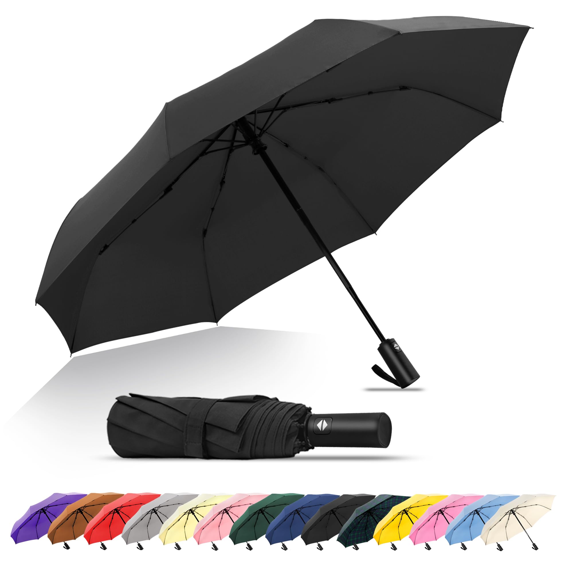 Soulrain Black Travel Umbrella - Windproof And Compact Umbrella For Rain - Perfect Large Auto Folding Umbrella - Ideal Car Umbrella, Golf Umbrella, And Travel Companion (Black)