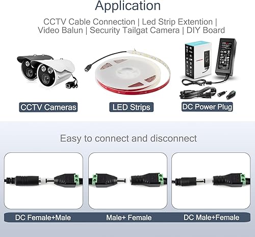 Miniatura 4 de Chanzon 5 machos  5 hembras Conector de alimentación de 12 V CC de 0217in x 0083in enchufe de alimentación de 24 V para tira de LED CCTV cable de