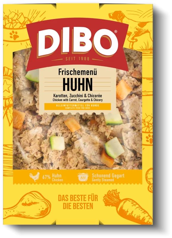 DIBO Frischemenü Huhn 8kg (20 x 400g) – Tiefgekühltes Barf Komplettmenü mit Hähnchenfleisch, Gemüse & essentielle Nährstoffe – Sous‑Vide gegart - leicht verdaulich für Sensible Hunde