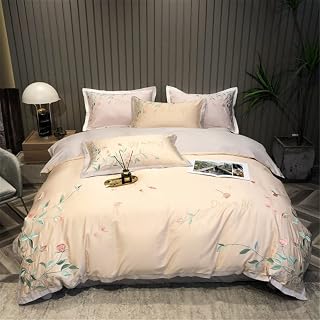FGHOEV Egyptian Cotton Bedding Set Graceful Embroidery Comforter Cover Queen Size King Size Bedsheet Pillow Cases (Color : D, Size : Queen size 4pcs)