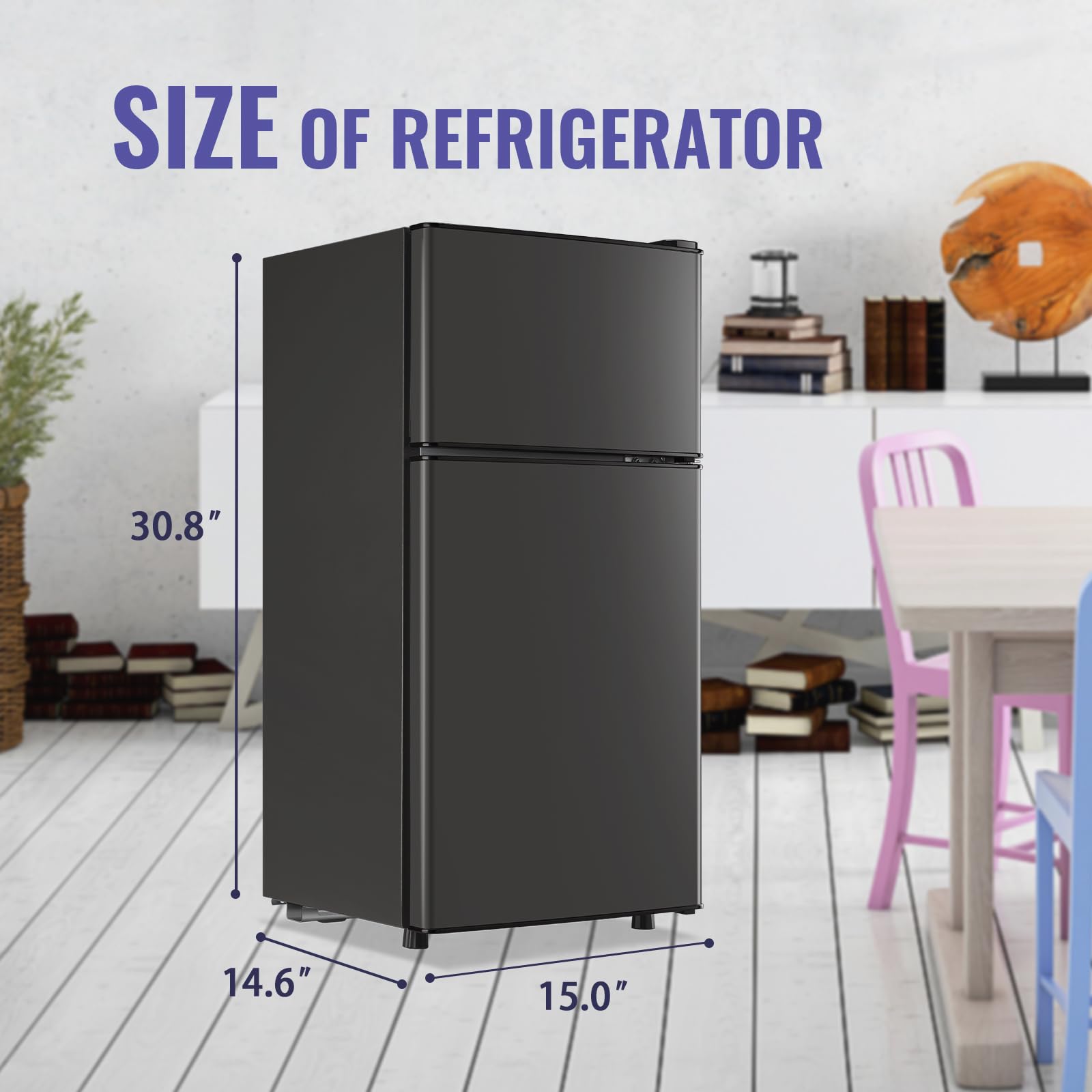 Demuller 2.4 Cu.Ft Small Refrigerator With Freezer Dorm Mini Fridge With Removable Plastic Shelves Mini Refrigerator Ideal For Home, Office,Dormitory Gray on Fridge.com - View 5