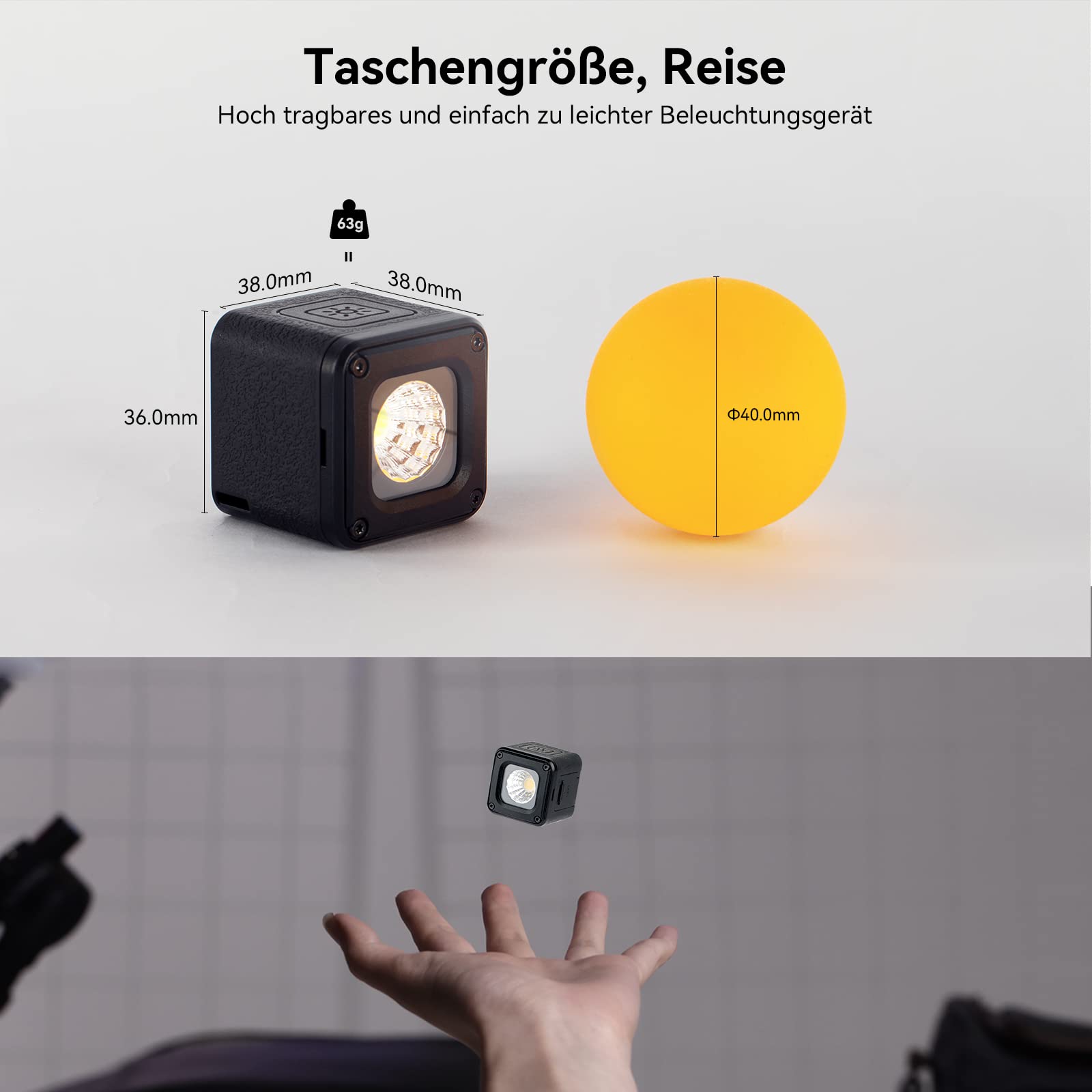 SMALLRIG LED VideoLicht, Led Video Light Mini, Regenfeste Beleuchtungsset Mini Cube mit 8 Farbfiltern, Dimmbares Fill-Fotografielicht 5600K CRI95 für Smartphone, Vlog, Action und DSLR Kamera - 3405