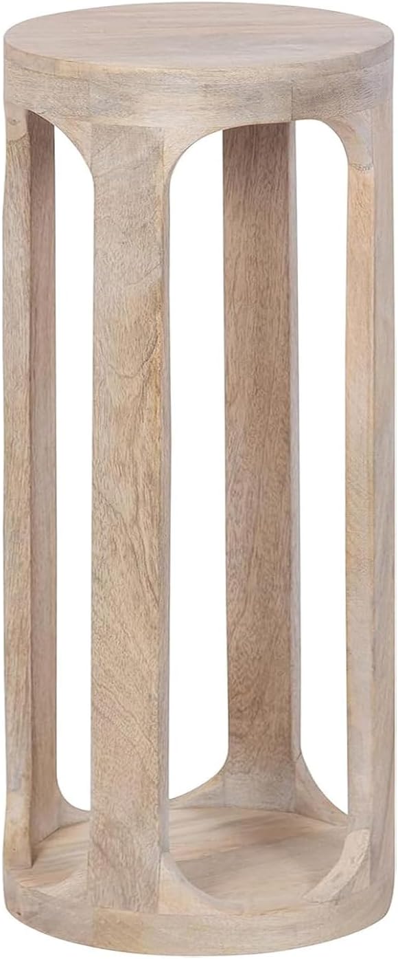 Mango Wooden Round Shaped Drink Table 23 x 8 x8 Cup Stand Table for Living Room Bed Room End Table Coffee Table Pedestal Desgin Enterway Home Furninging Decor (White)