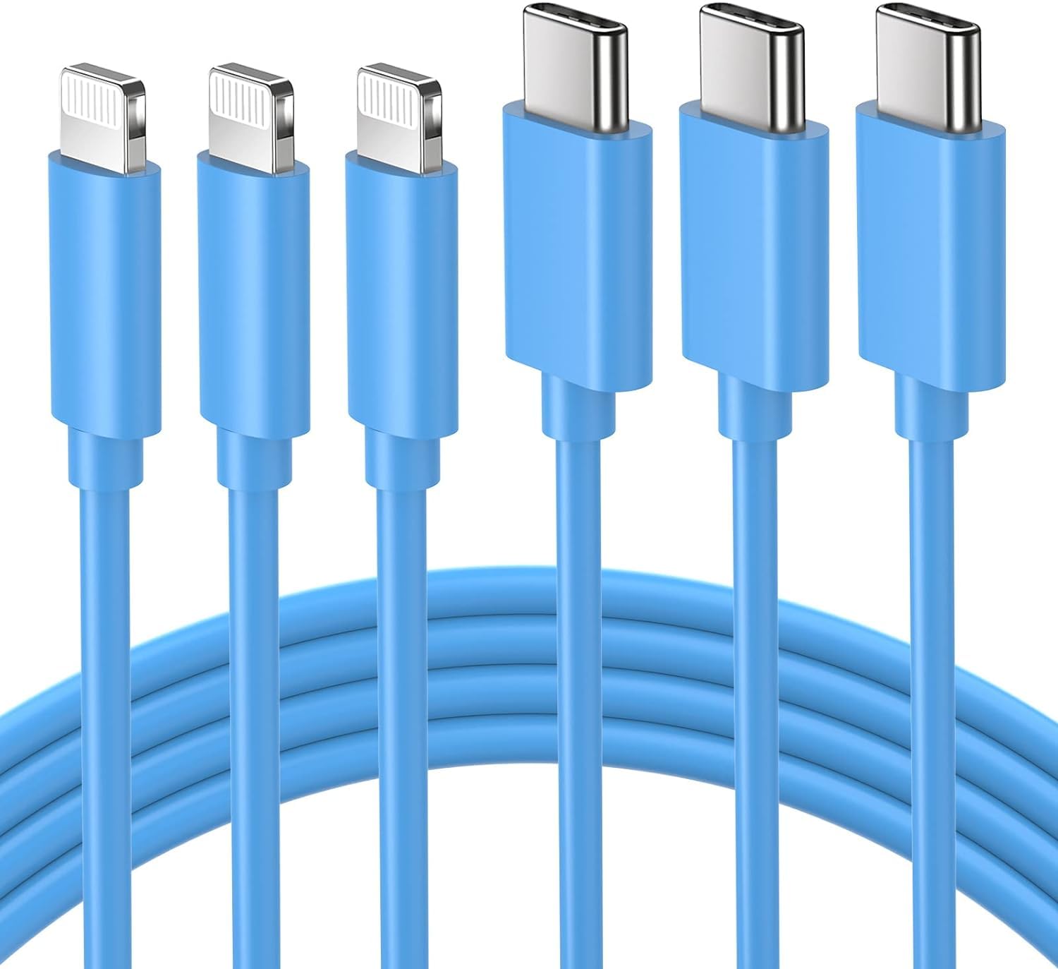 ilikable iPhone Cavo USBC 3 Pezzi 2M Ricarica Rapida Certificato MFi Lightning Cavo iPhone USB C per iPhone14/13/12Pro Max/Mini/11/SE/XR/XS/X/8/8Plus/7/6s Blu