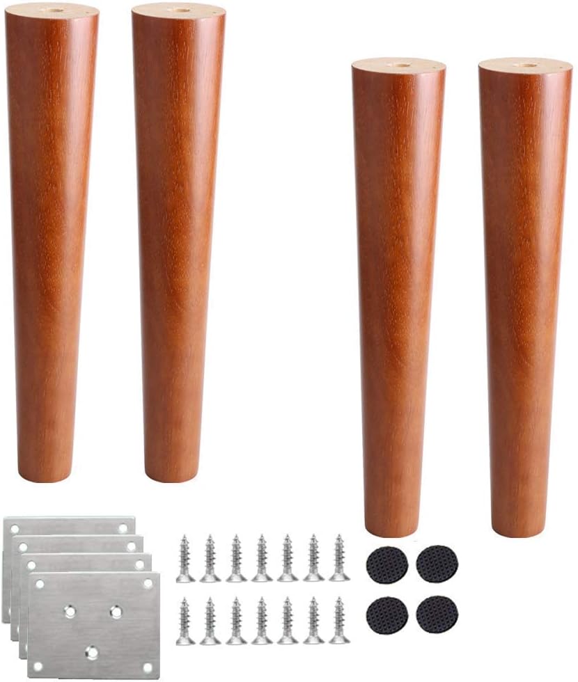 4 Solid Wood Furniture Legs,Walnut Color,Replacement Legs Oak,Wooden Table Legs,for Sofas Stools DIY Desk,Stand,Bench,Coffee Tables Feet,with Mounting Plate and Screws(50cm/19.7in